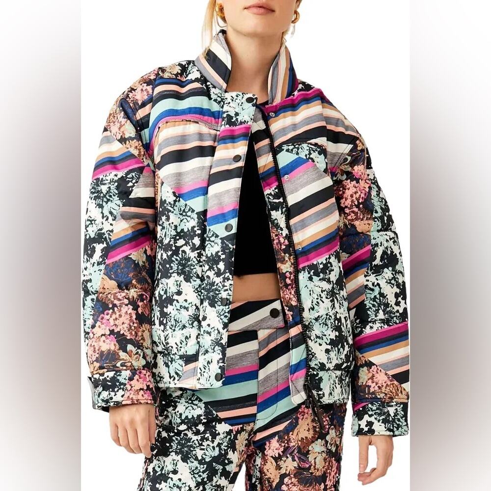 Free People New Movement Women's Bunny Slope Printed Puffer Ski Jacket Large